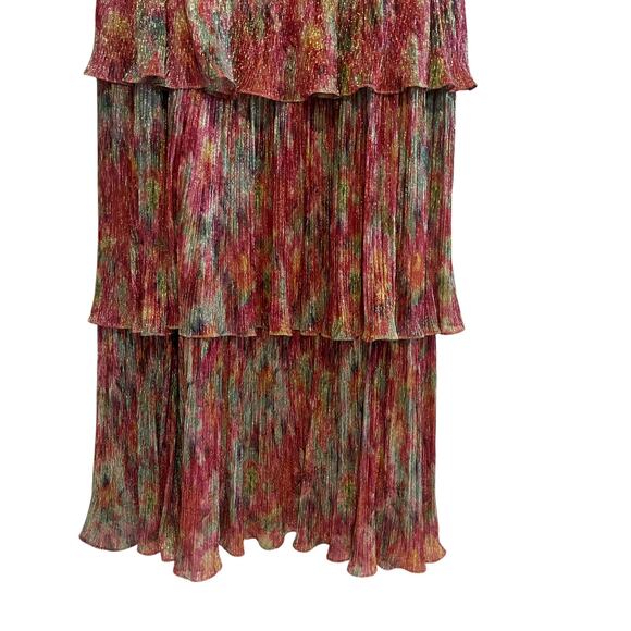 Dress the Population Lorain Abstract Print Metallic Tiered Gown Maxi Dress Sz S - Picture 4 of 7